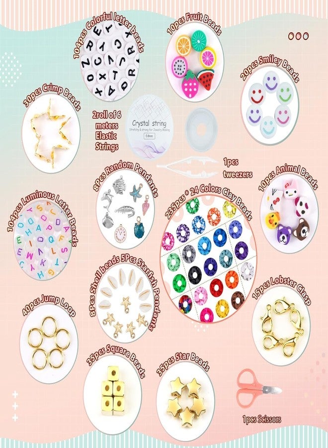 CLOSAL® Kids' Jewellery Making Kit - Pastel Pearl Round & Letter Beads, Unicorn Pendants, Crystal Star Flower Hair Beads - Image 4